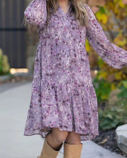 Abstract Floral Button Down Midi Dress