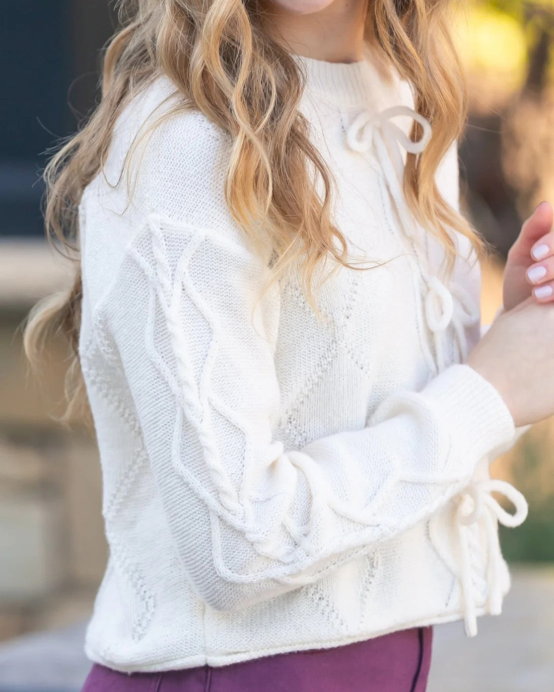 Pointelle Knit Bow Sweater